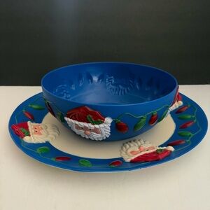 Vintage Rare 3D Santa Claus Bowl and Platter Set